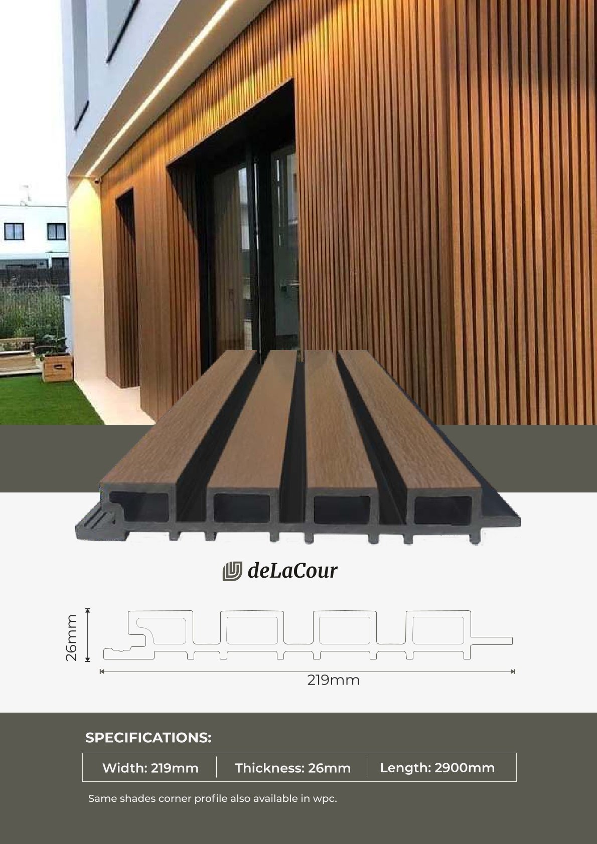 WPC Wall Cladding Panels – 219mm x 26mm x 2900mm