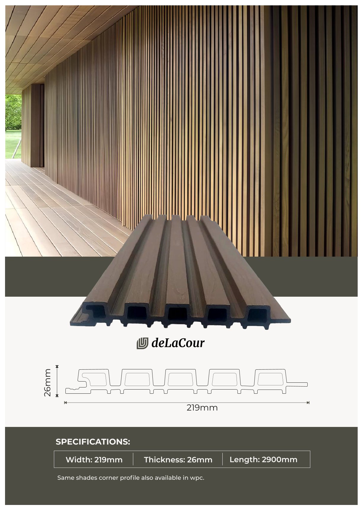 WPC Wall Cladding Panels – 219mm x 26mm x 2900mm