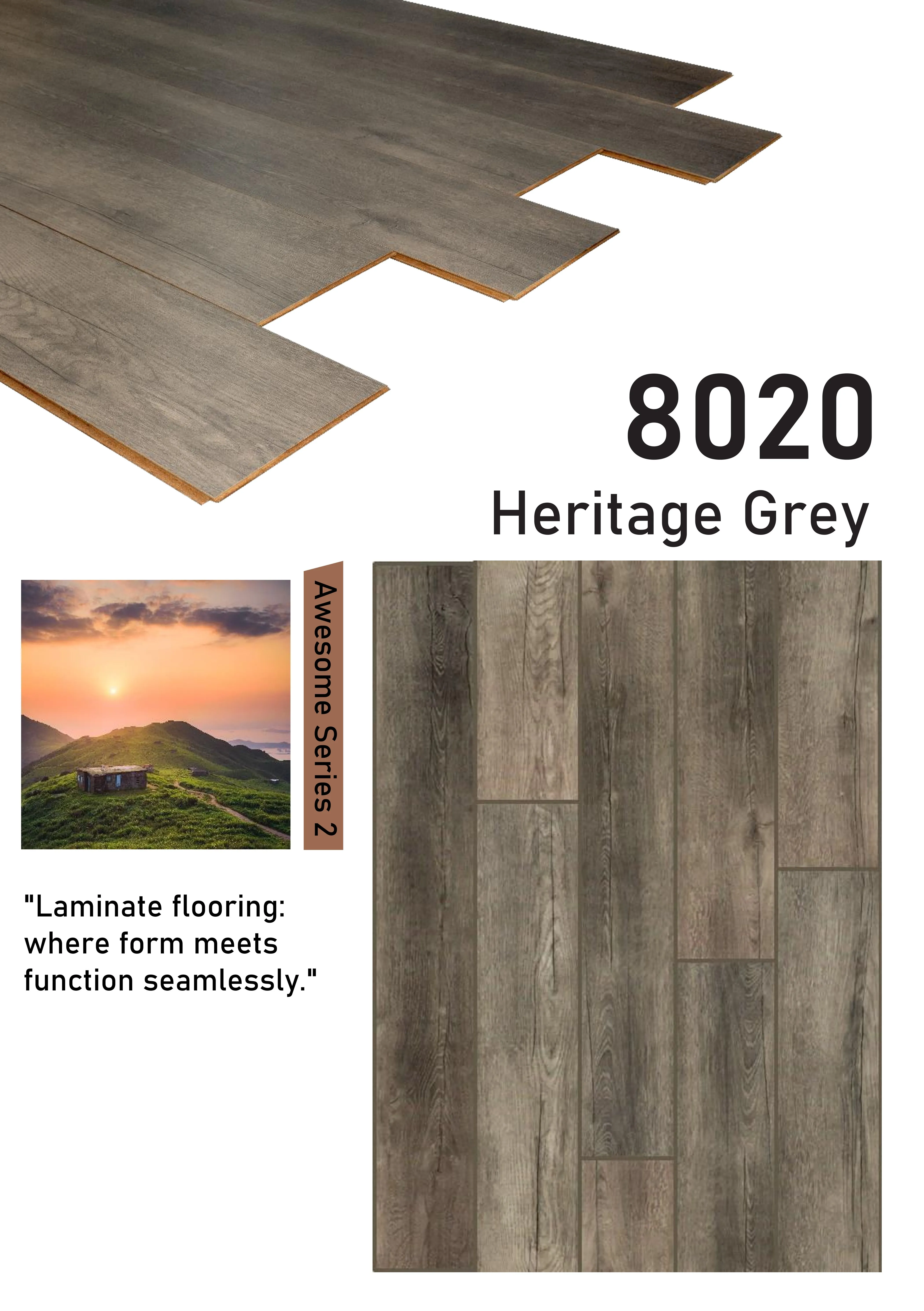 8020 Heritage Grey 8mm plank Awesome Series Galgoo Laminate Flooring