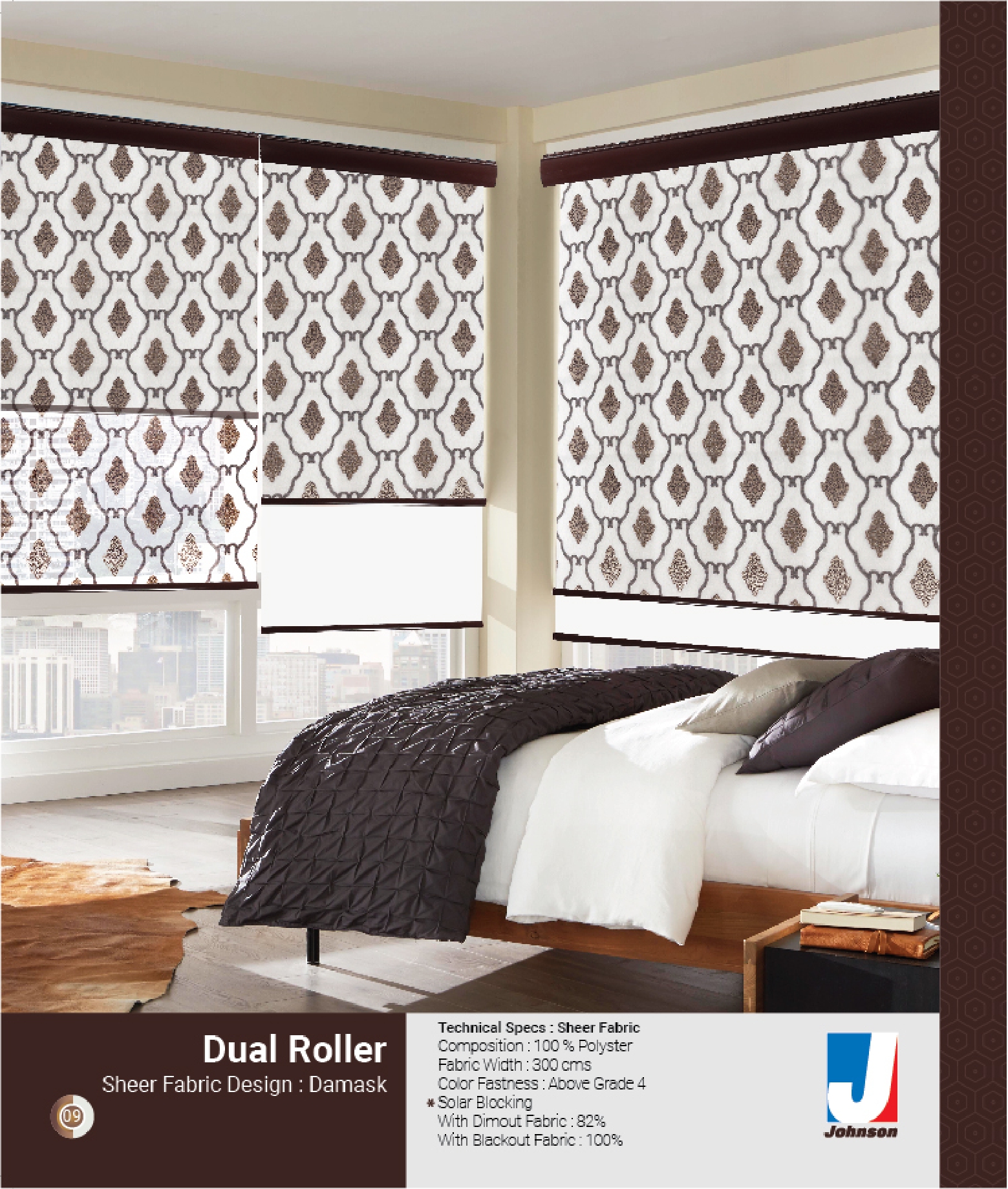 Johnson Dual Roller Blind Collection || Sheer Fabric || Damask