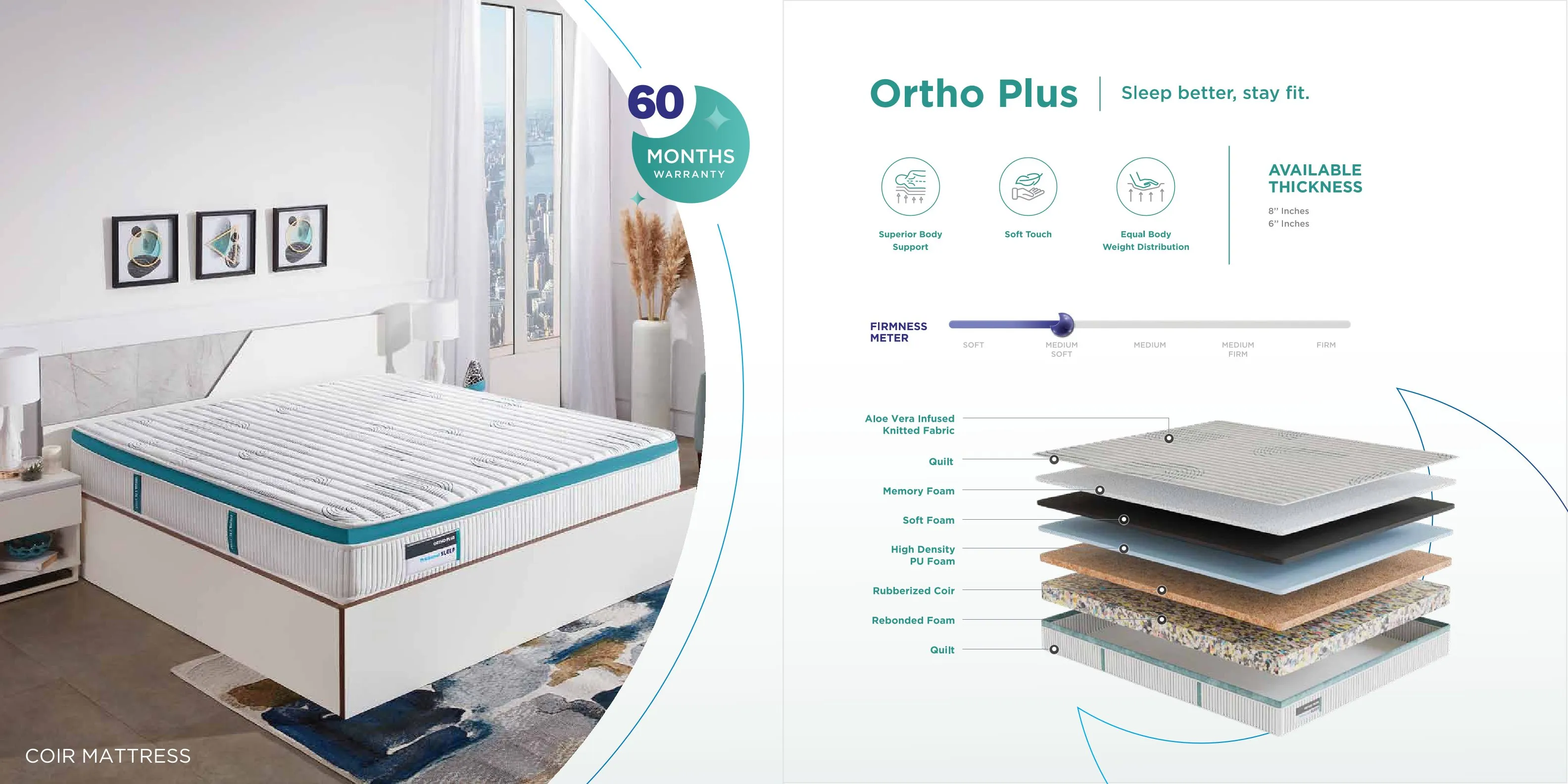 Nilkamal Sleep Ortho Plus Mattress – 10'' & 6 Thickness