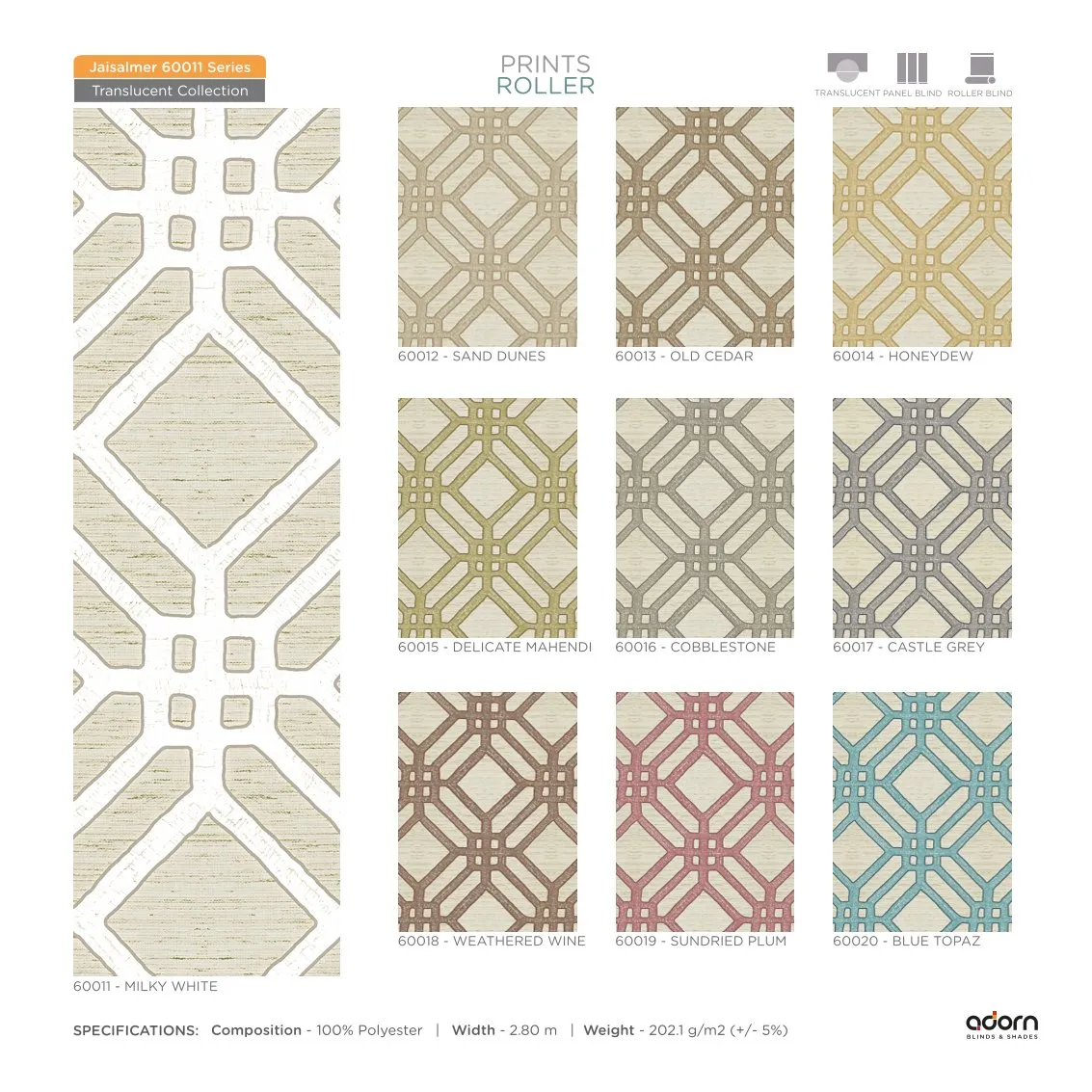 AD Cortina Collection VOL-3 Printed Roller Blinds - 60011- MIlky White