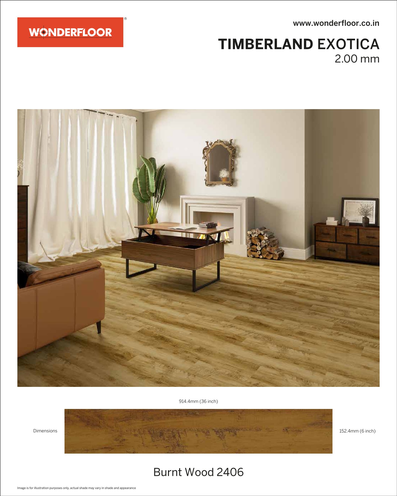 Burnt wood 2406 -Wonderfloor Room View Exotica 2.00mm Vinyl Flooring