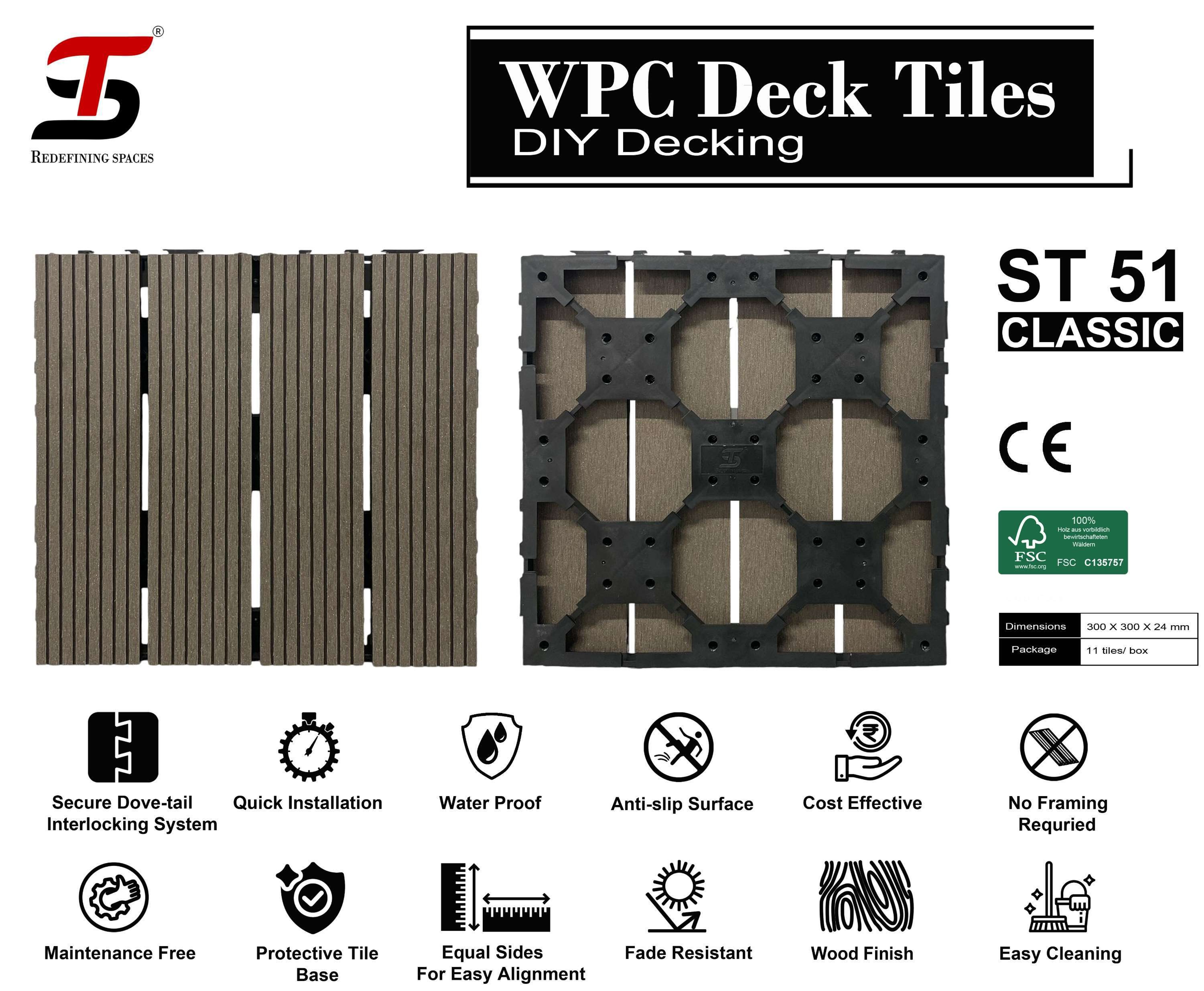 ST HOMECRAFT WPC Deck Tiles – DIY Classic ST-51