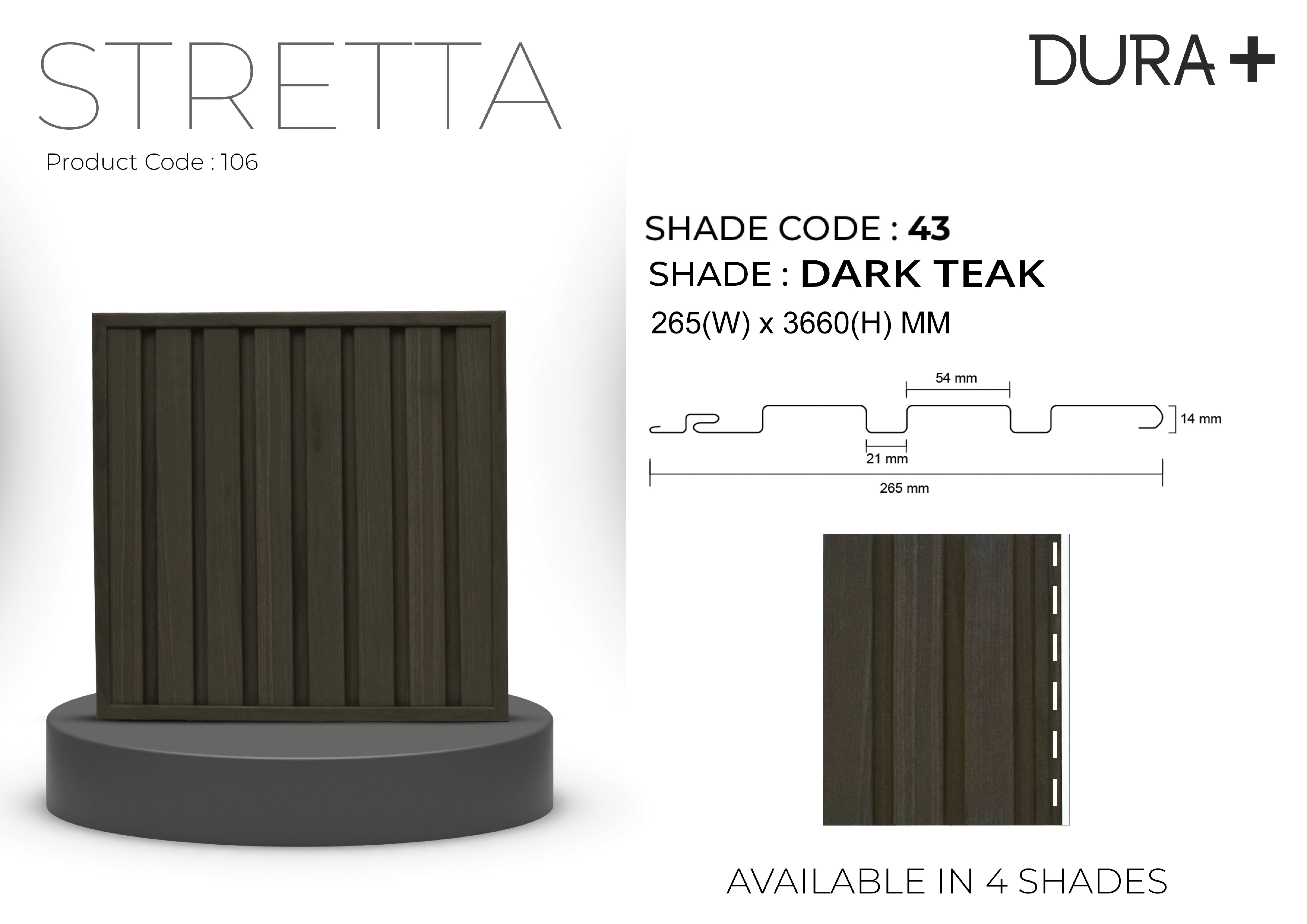 Pare Dura STRETTA Ceiling Panel -DARK TEAK -SHADE CODE:43