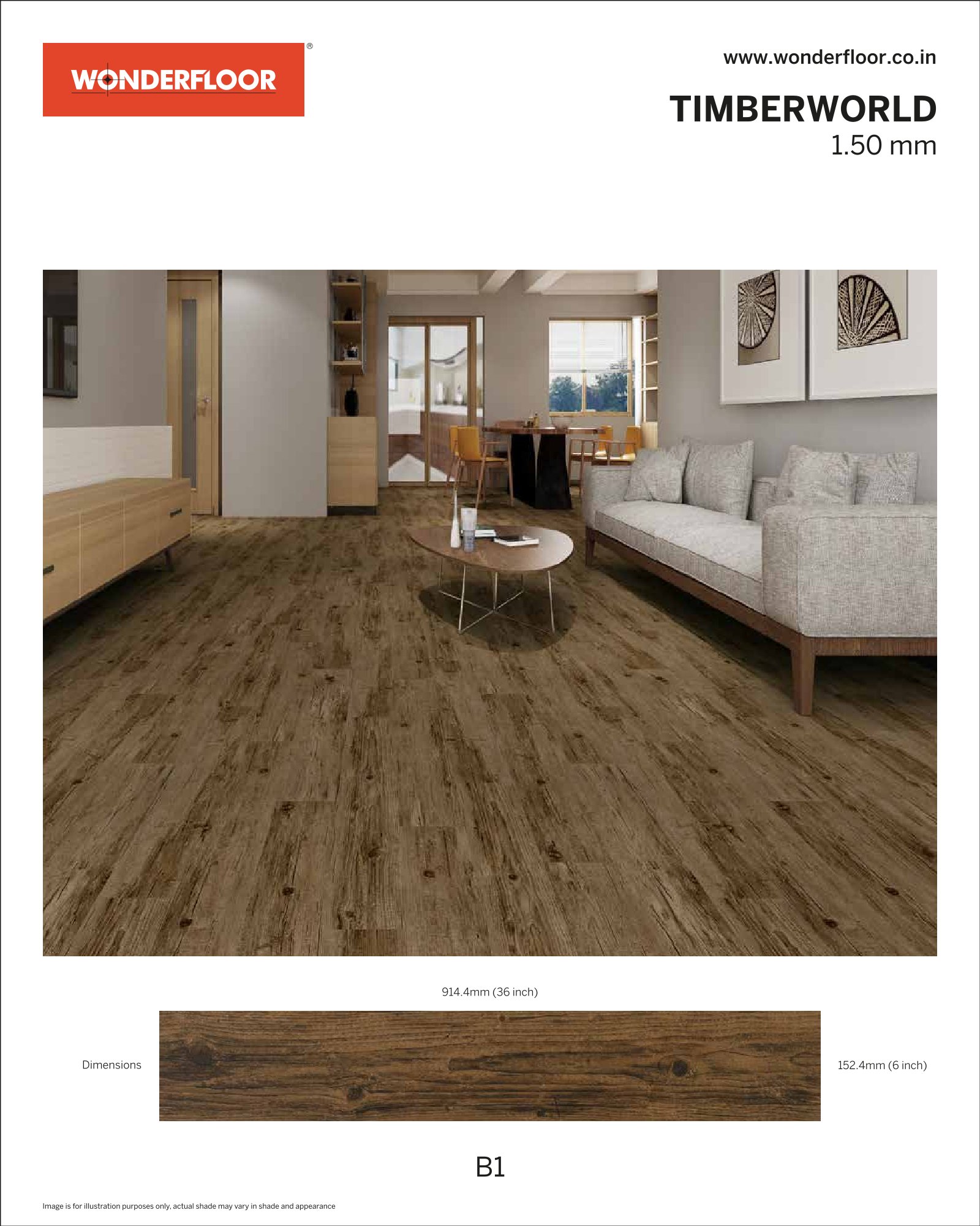 B1 -Wonderfloor Timberworld 1.50mm Vinyl Flooring