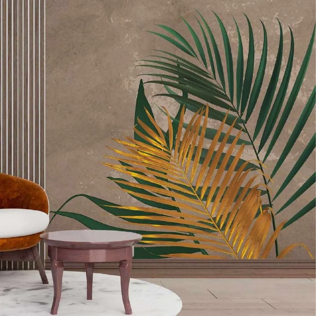 Golden Palmscape Custom Wallpaper - Exquisite Tropical Design