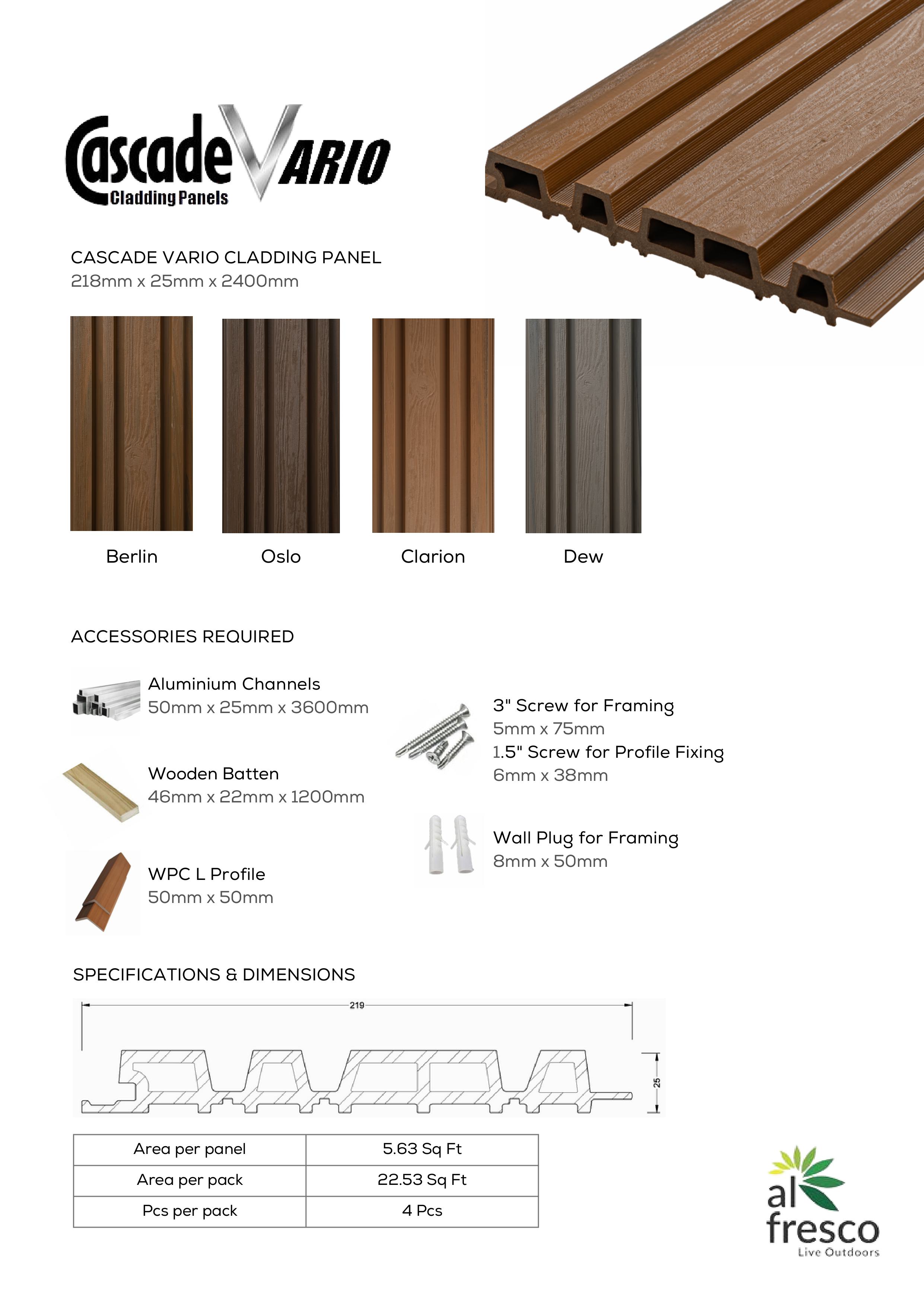 CASCADE VARIO CLADDING PANEL  218mm x 25mm x 2400mm
