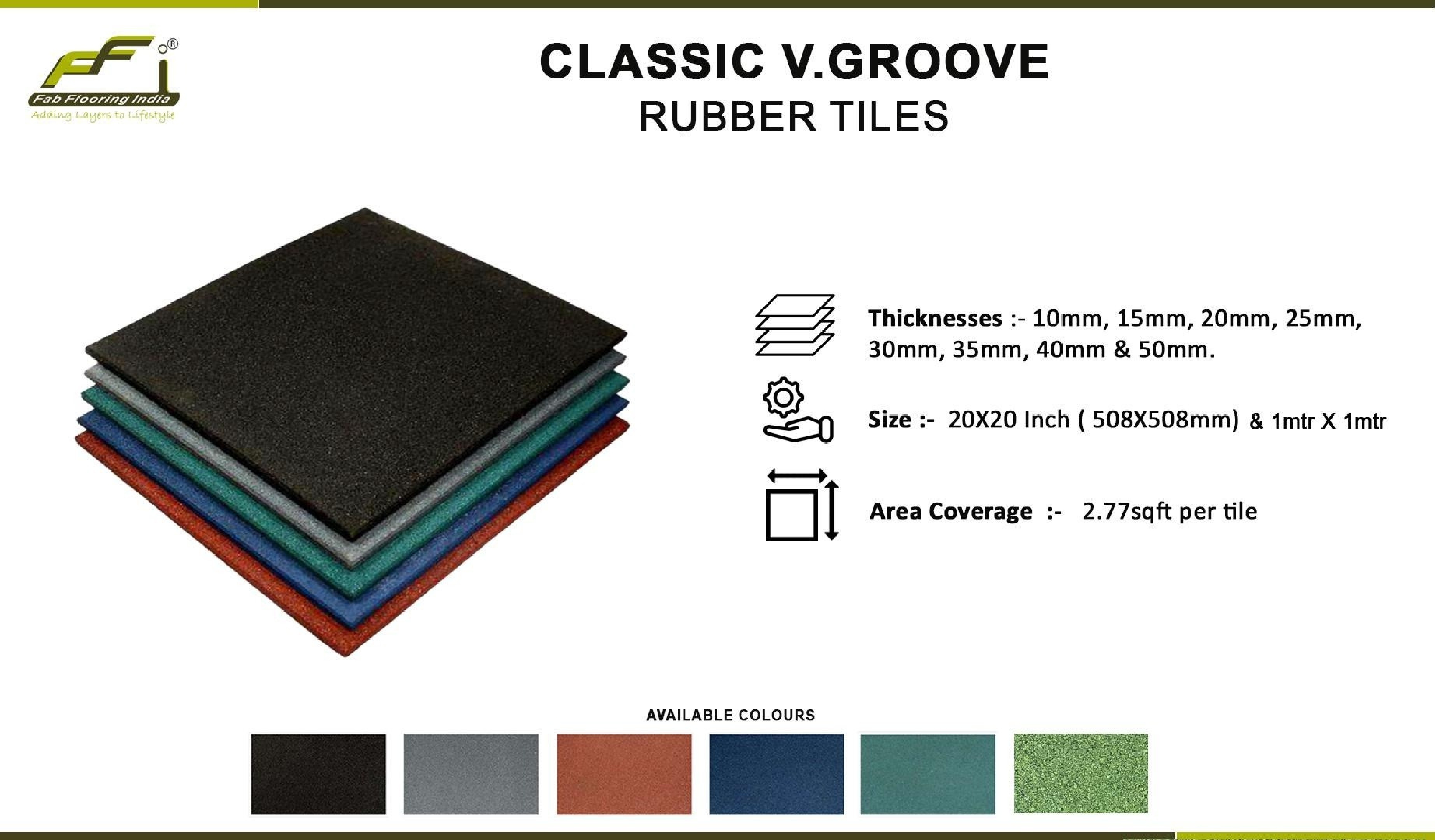 10mm-50mm Classic V Groove Rubber Gym Tiles