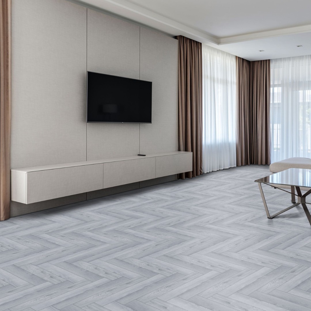 #HG13 Concrete Grey Herringbone Flooring | Modern Elegance