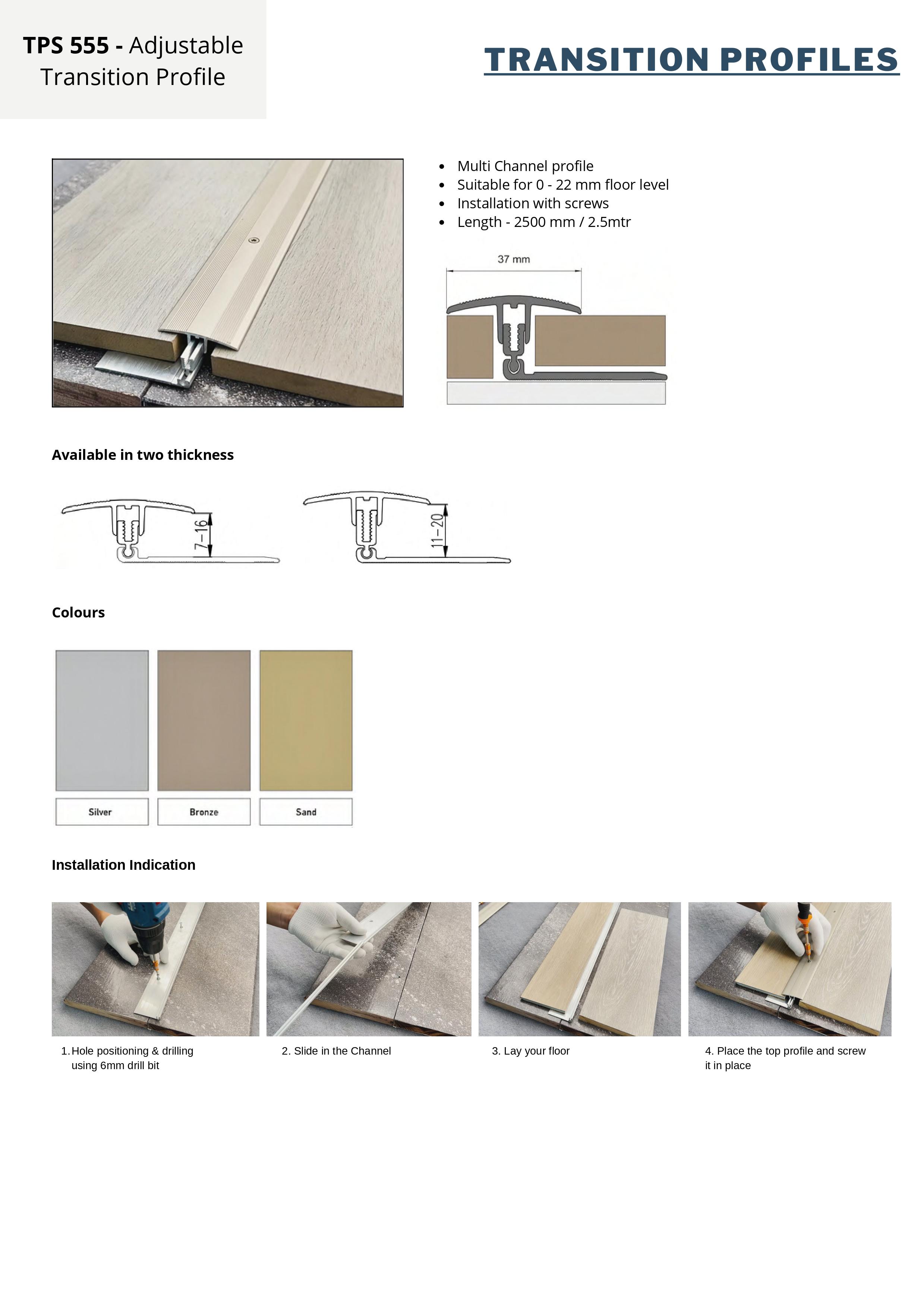 TPS 555 Adjustable Transition Door Profile
