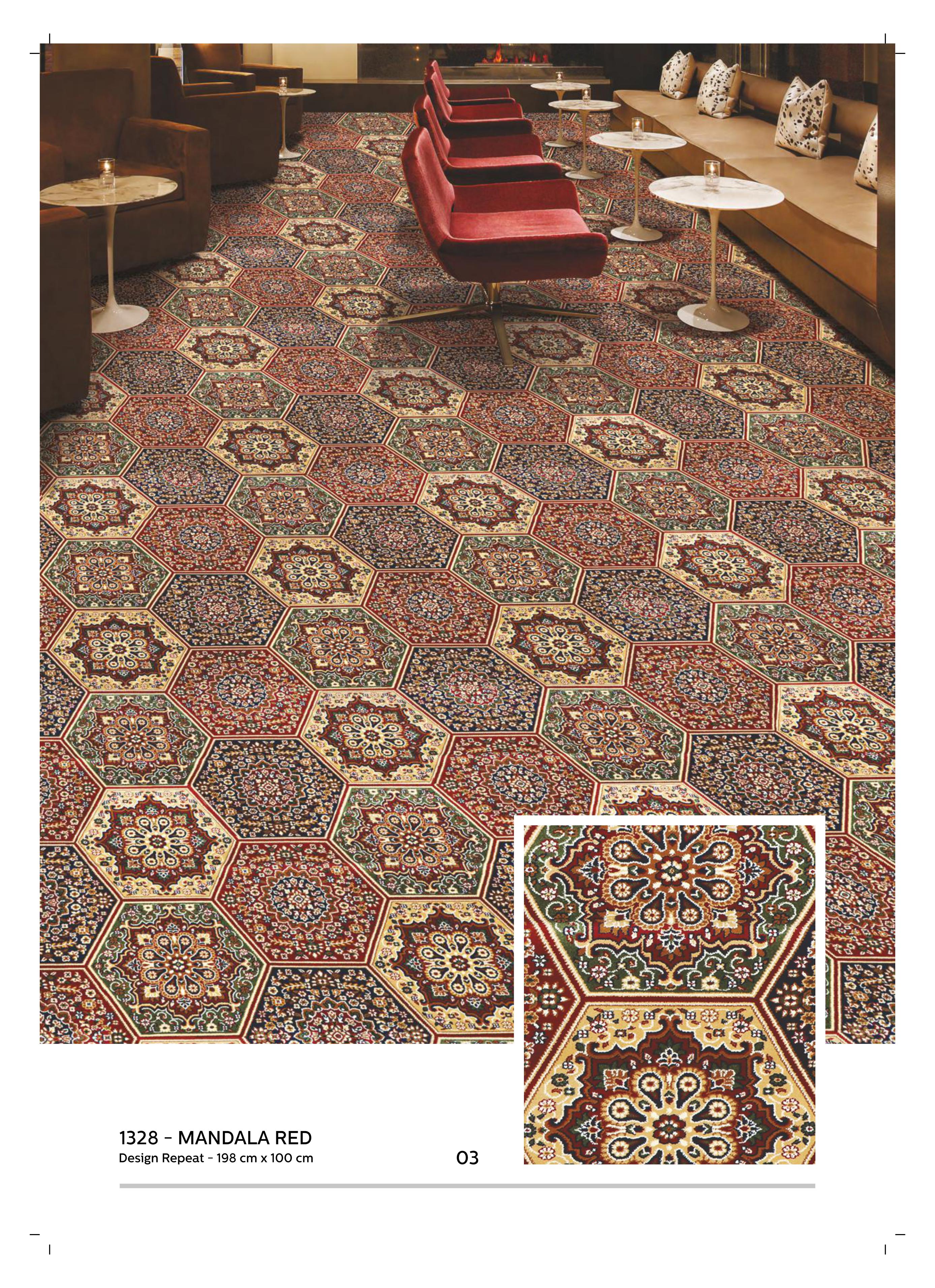 1325 Mandala Red Printed Carpet Rolls - Premium Quality Flooring