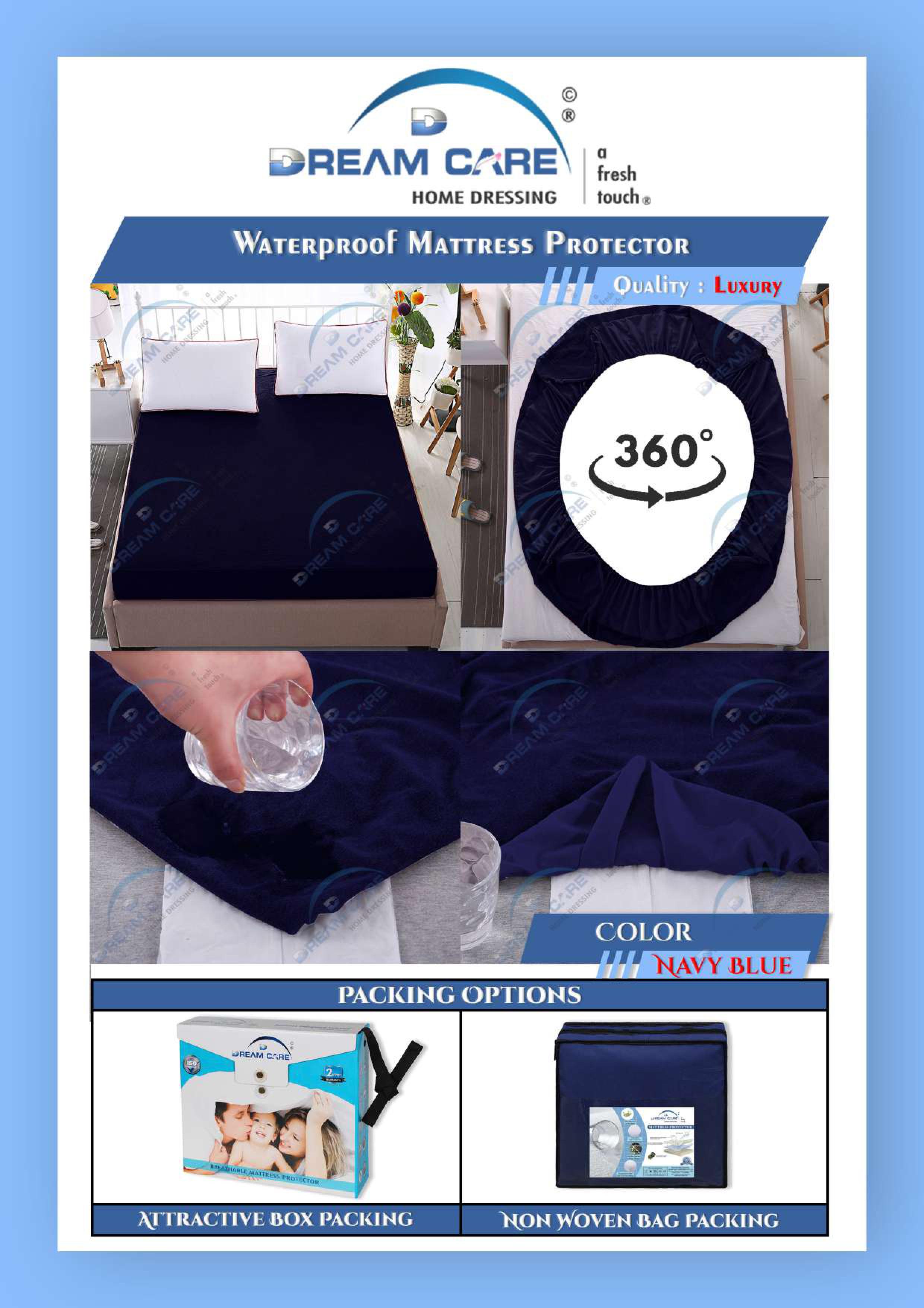 Navy Blue Luxury Mattress Protector