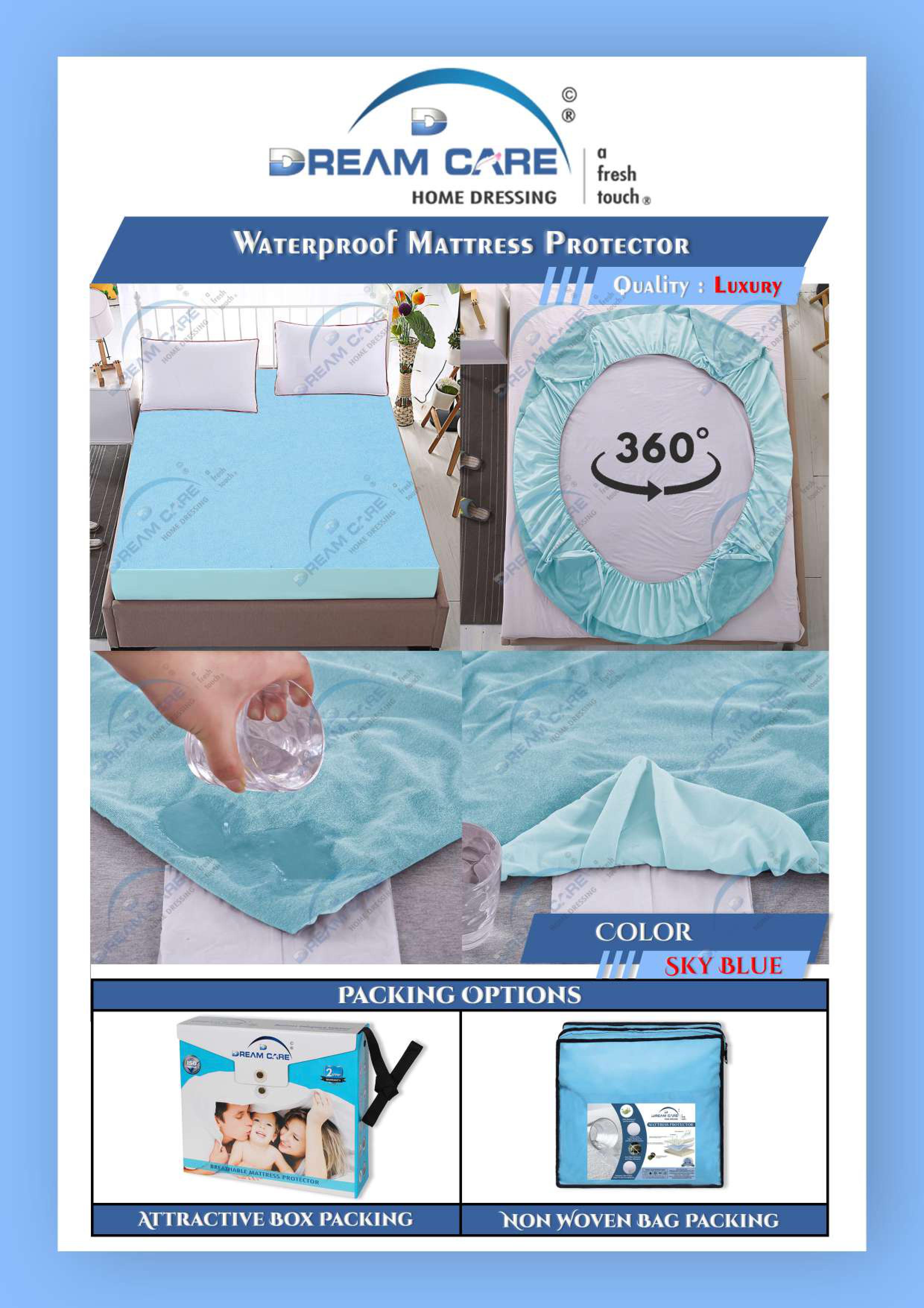 Luxury Sky Blue Mattress Protector - Premium Quality