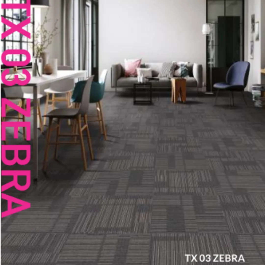 TX 03 ZEBRA Carpet Tile - Durable 100% PP Construction | 50cm x 50cm