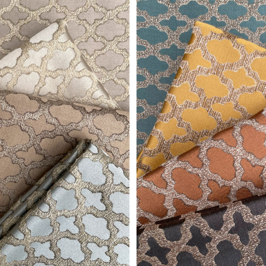Vaya Olympia Drapery Fabric - Granada Ice, Rose, Pearl, Cashew