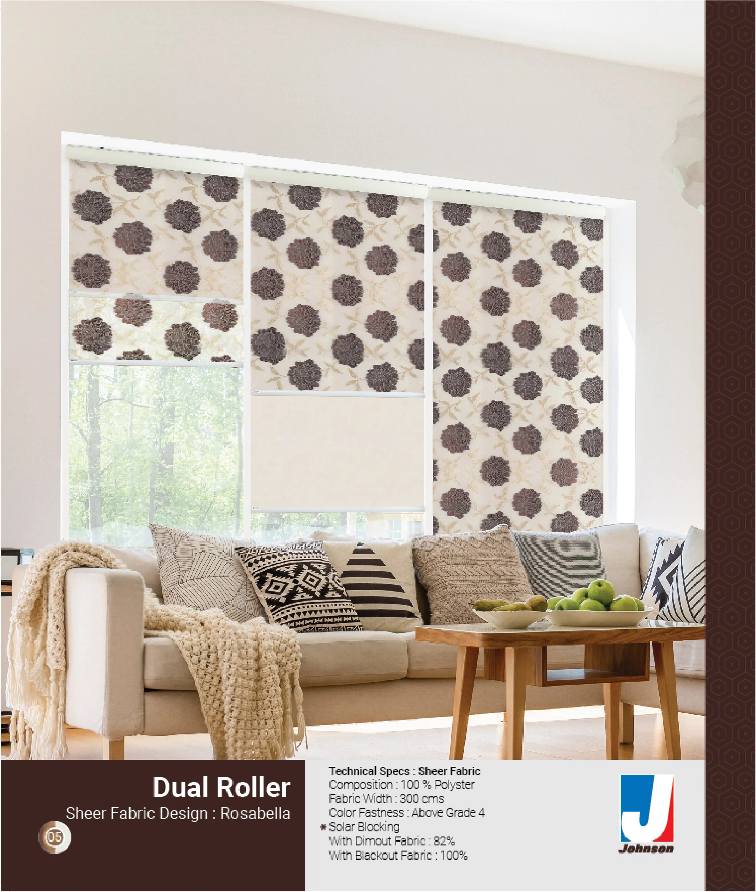 RosaBella Dual Roller Blind - Sheer Fabric Design