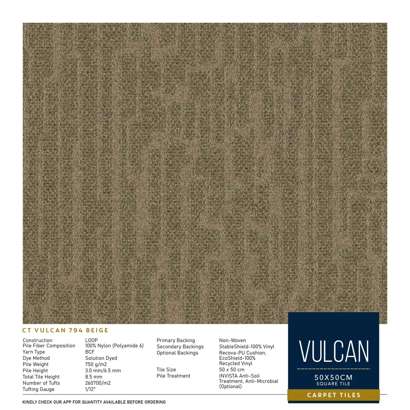 CT Vulcan 794 Light Beige Divine Carpet Tile